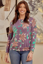 Dear Scarlett Weekend Blooms Purple Floral Long Sleeve Top Shirts & Tops