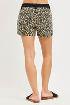 RISEN High Rise Coffee Leopard Shorts with Contrast Waistband