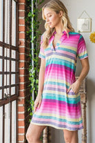 Heimish Pink Multi Color Striped Short Sleeve Mini Dress