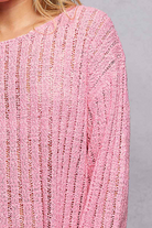 POL Barbie Pink Round Neck Long Sleeve Open Weave Sweater