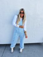 PREORDER: Blakely Blue Stripe Britte Romper Overalls Womens