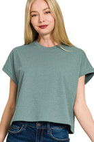 Zenana Heather Ash Jade Premium Cotton Relaxed Crop Tee H ASH JADE
