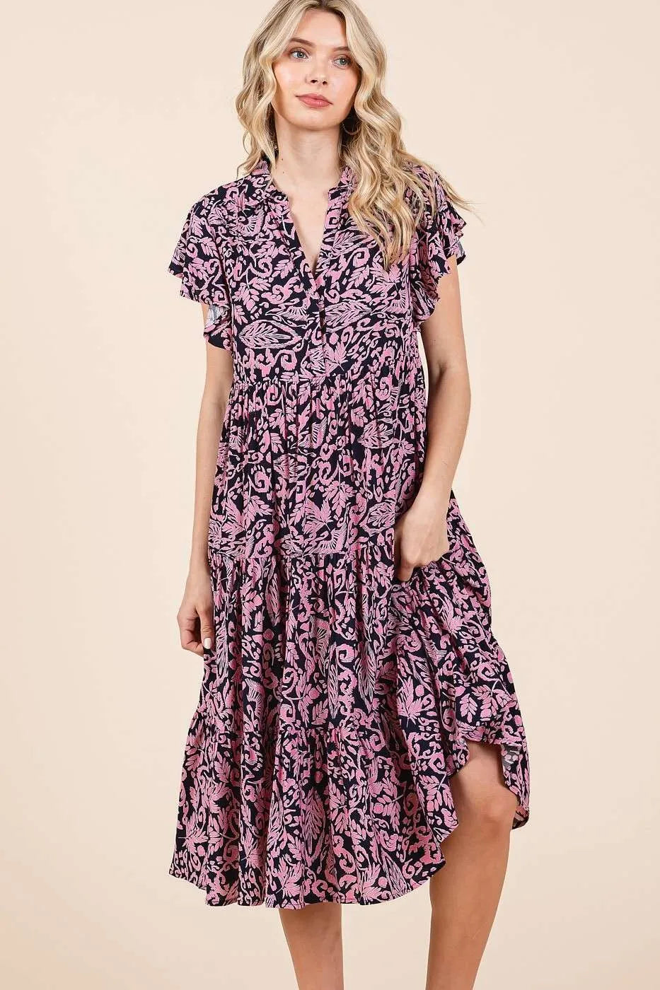 Mittoshop Abstract Print Ruffle Tier Midi Dress