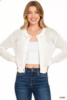 Zenana Ivory Button Down Lightweight Crochet Cardigan Sweater