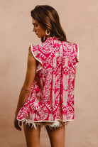 BiBi Pink Printed Ruffle Sleeve Top