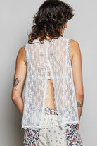 POL Off White Printed Woven Lace Back Round Neck Sleeveless Top