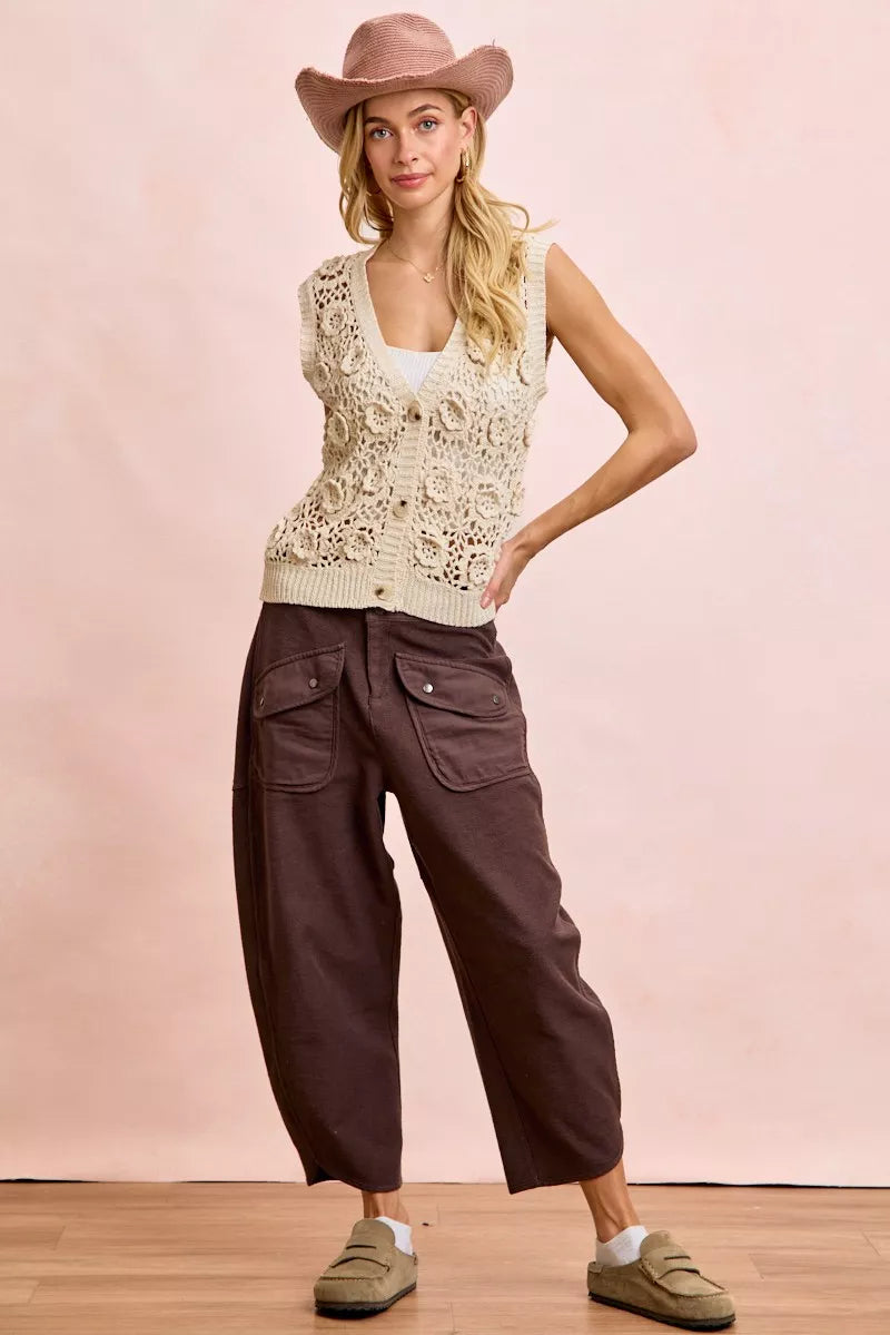 BiBi Vintage Mocha Washed Terry Pants with Pockets