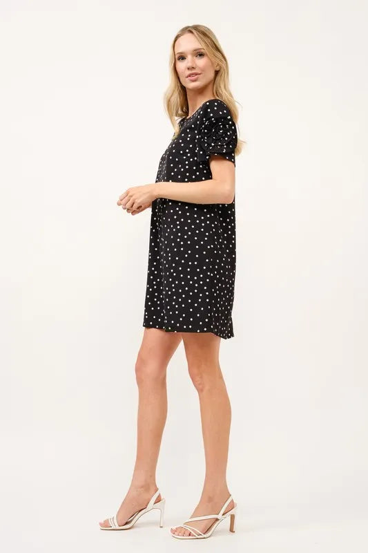 And The Why Black Embellished Sleeve Polka Dots Shift Dress