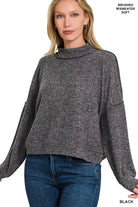 Zenana Brushed Melange Hacci Cropped Sweater BLACK