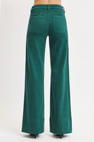 RISEN Hunter Green Tummy Control Mid Rise Wide Leg Jeans