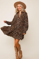 Haptics Babydoll Leopard Print Woven Dress