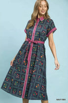 Umgee Navy Mix Floral Button-Front Midi Dress