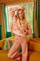 BiBi Ivory Towel Texture Floral Pattern Vintage Sweater