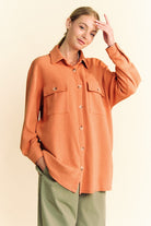 Davi & Dani Pumpkin Waffle-Knit Button Down Shirt