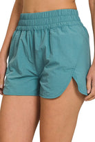 Zenana Dusty Teal Windbreaker Smocked Waistband Running Shorts DUSTY TEAL