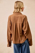 BiBi Camel Corduroy Relaxed Fit Shacket with Back Pleat