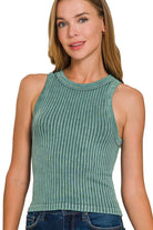 Zenana Ash Jade Ribbed Washed Seamless Tank Top ASH JADE