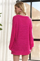 ADORA Deep Rose V-Neck Drop Shoulder Long Sleeve Sweater