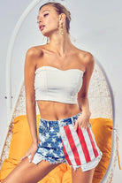 BiBi US Flag Theme Bleached Distressed Denim Shorts Trendsi
