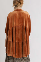 Umgee Terracotta Velvet Button Down Tiered Back High Low Shirt Shirts & Tops