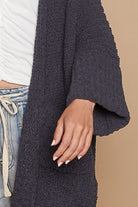 POL Ink Charcoal Open Front Sweater Cardigan with Pockets Trendsi