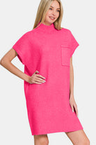 Zenana Hot Pink Short Sleeve Sweater Mini Dress