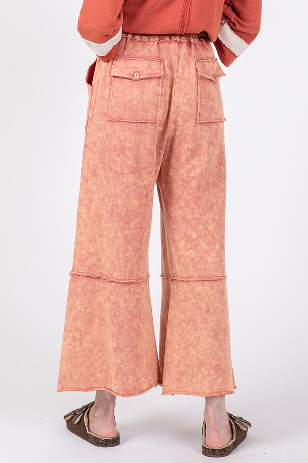 SAGE + FIG Raspberry Mineral Washed Terry Wide Leg Pants Trendsi