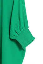 Zenana Kelly Green Airflow Collar Tee with Smocked Sleeve Band Top