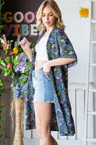 Heimish Navy Half Sleeve Floral Open Cardigan