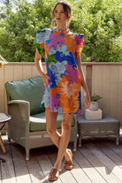 Jodifl Royal Mix Ruffled Floral Cap Sleeve Dress Ruby Idol Apparel