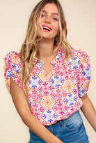 Haptics Beautiful You Ivory Floral Lace Frill Notch Neck Puff Sleeve Top Shirts & Tops