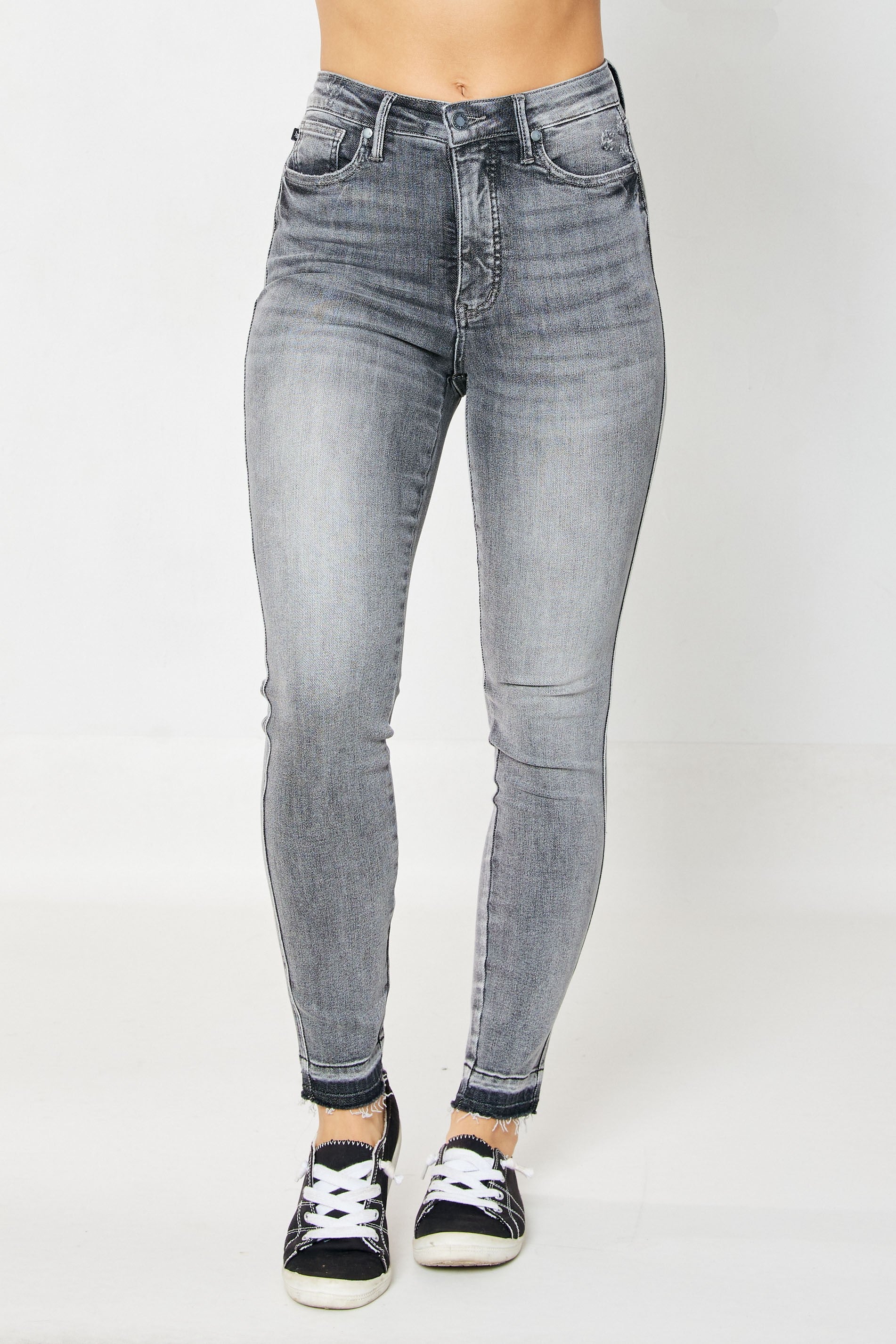 Judy Blue Hadley High Rise Tummy Control Release Hem Skinny Jeans In Washed Out Gray Ave Shops