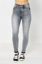Judy Blue Hadley High Rise Tummy Control Release Hem Skinny Jeans In Washed Out Gray 24W Ave Shops