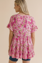 Haptics Fuchsia Frill Hem Babydoll Tiered Swing Floral Top