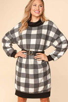 Haptics Black Buffalo Plaid Turtle Cowl Neck Belted Sweater Dress Final Sale Haptics