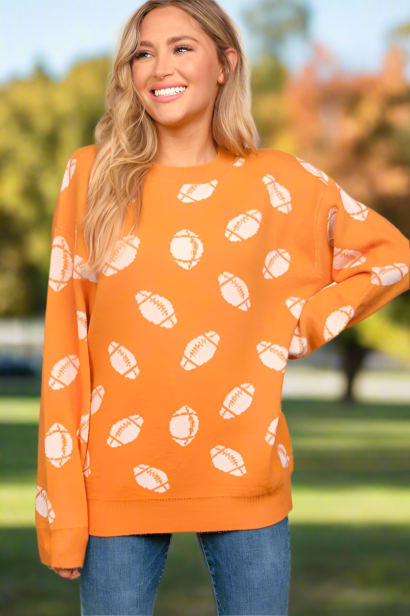 Haptics Game Day Orange Football Print Jacquard Knit Sweater Haptics