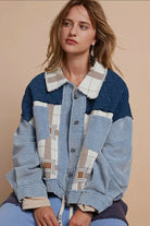 POL Powder Blue Corduroy Jacquard Patchwork Button Up Jacket Light Blue Coats & Jackets