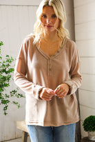 And The Why Brown Henley Cuff Sleeve Side Slit Pullover