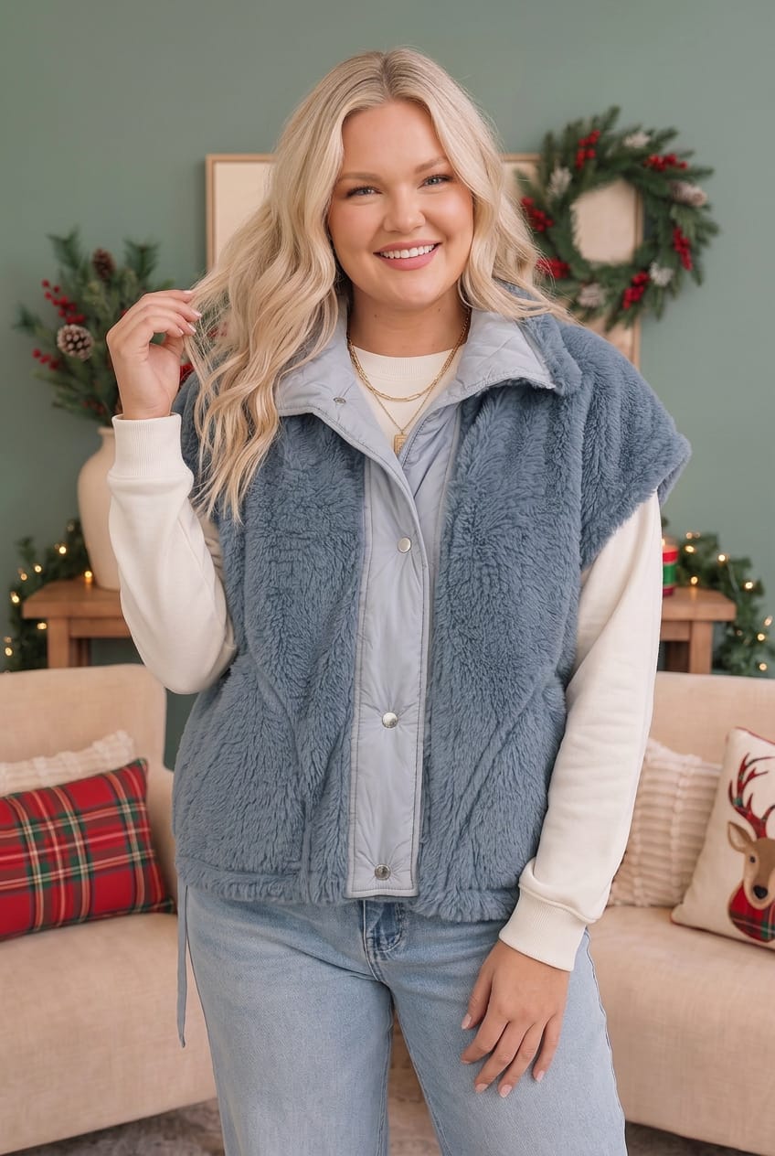 Haptics Snuggle Season Sherpa Vest in Slate