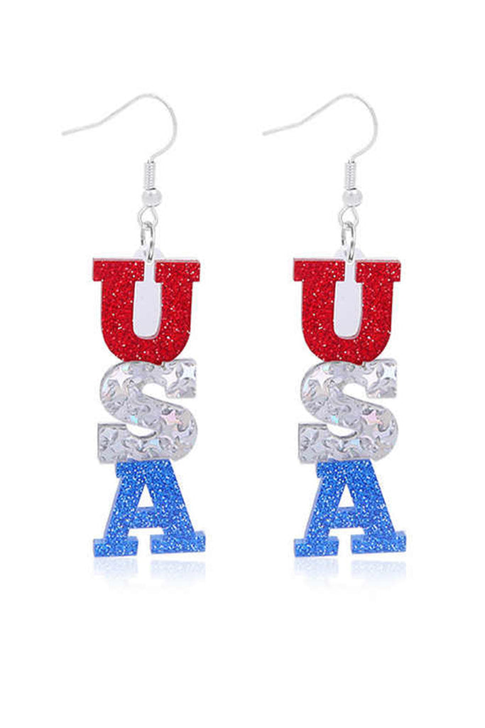 FRENZY Patriotic USA Glitter Tiered Resin Earrings One Size Fits All FRENZY
