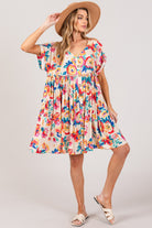 SAGE + FIG Floral Button-Down Short Sleeve Dress Trendsi