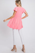 Heimish Pink Tiered Round Neck Ruffle Sleeve Top Plus Size