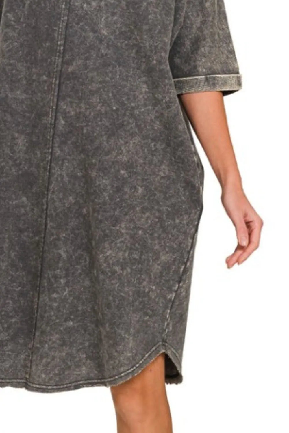 Zenana Ash Black Acid-washed French Terry Tee Shirt Dress