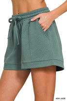 Zenana Ash Jade extured Knit Jacquard Drawstring Shorts
