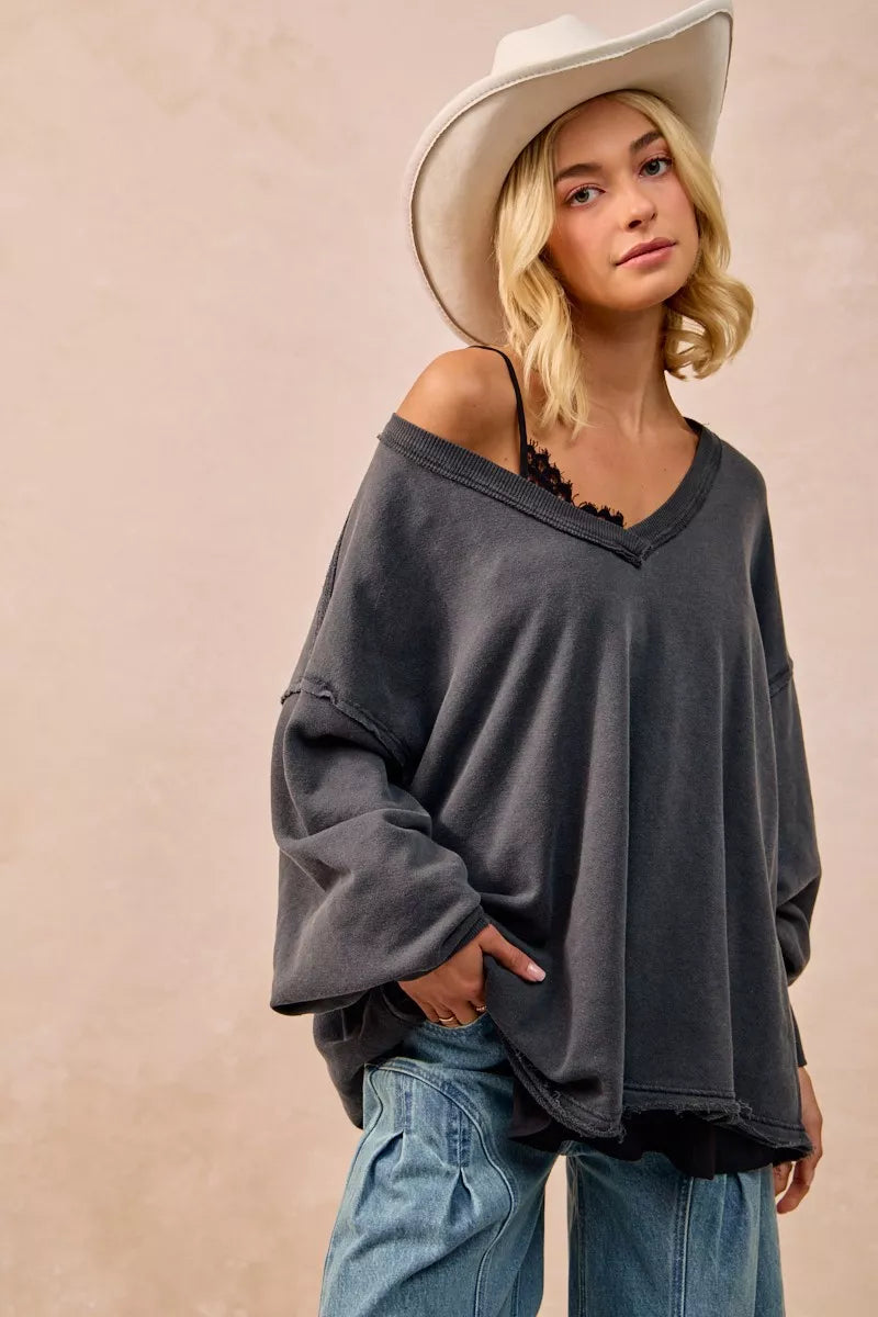 BiBi Mineral Washed French Terry Oversized Sweatshirt – Ash