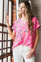 Heimish Pink Multi Color Animal print V-Neck Short Sleeve Blouse