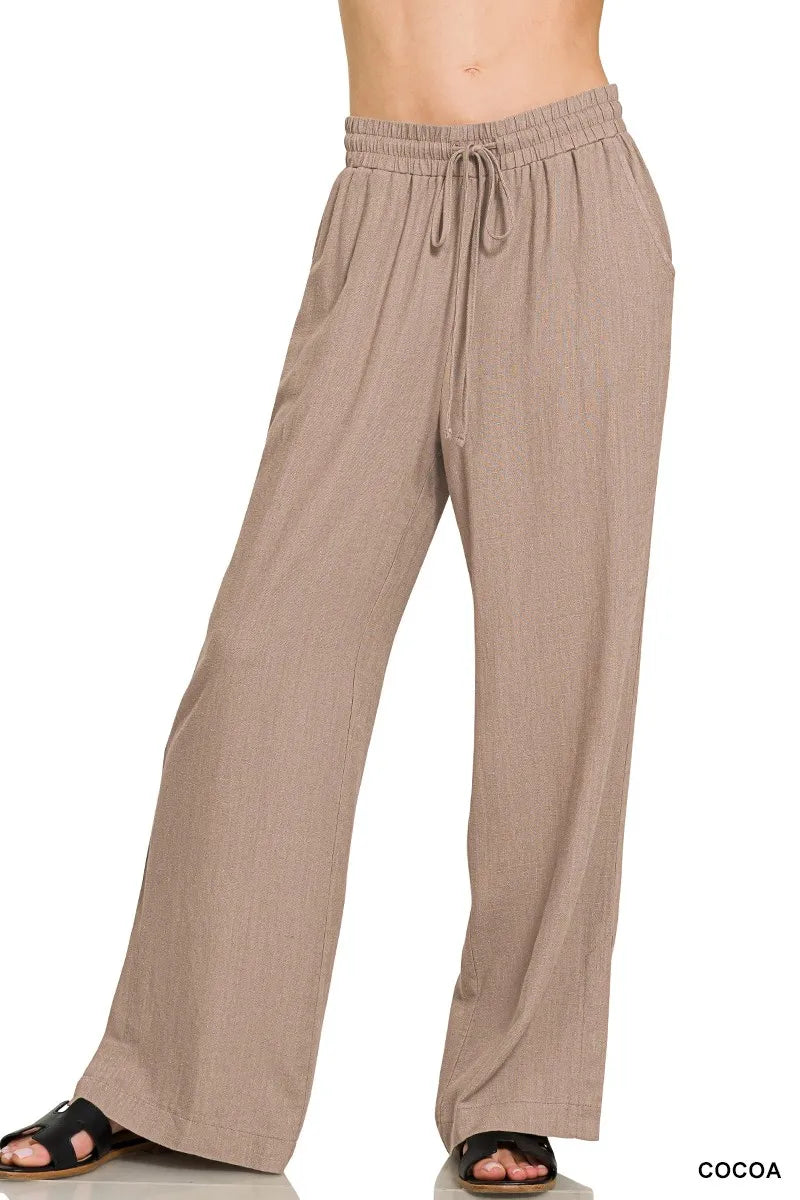 Zenana Cocoa Linen Drawstring Pants COCOA