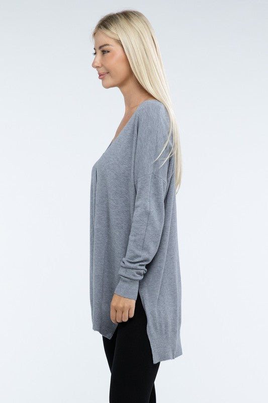 Zenana Hi-Low Hem Front Seam Sweater in 5 Colors ZENANA