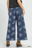 Umgee Denim Paisley Wide-Leg Pants