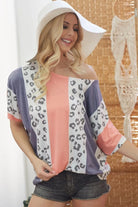 BiBi Peach Navy Leopard Stripe Printed French Terry Oversized Top